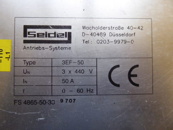 3EF-50 Mains Filter KOLLMORGEN SEIDEL badged Schaffner FS 4865-50-33 filter USED