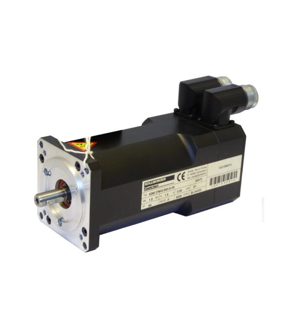 This 6SM37M-6000-G-09 brushless servo motor is a 6 pole, sinusoidally wound motor made by Kollmorgen Seidel and is fitted with a 24V Brake, keyway and resolver. The motor has a 400V winding making it suitable for use with servo drives providing up to 600Vdc bus voltage. This motor will, however, operate on 300V DC up to 3000rpm.