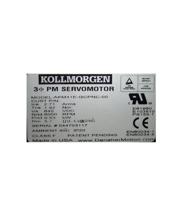 1x Kollmorgen AKM41EGCPNC-00 Motor 1x power cable for Servostar 200 ( CC-D01C02N-03-0 // C-926201 1m long )